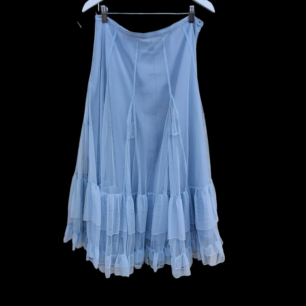 Together Blue Chiffon Ruffel Tiered Mesh High-Waisted Maxi Skirt Women Size 12 - Picture 1 of 16